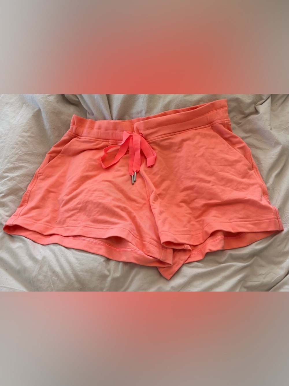 Athleta Balance 4” Shortie Shorts XL Sunset Glow Coral Pockets Athleisure EUC